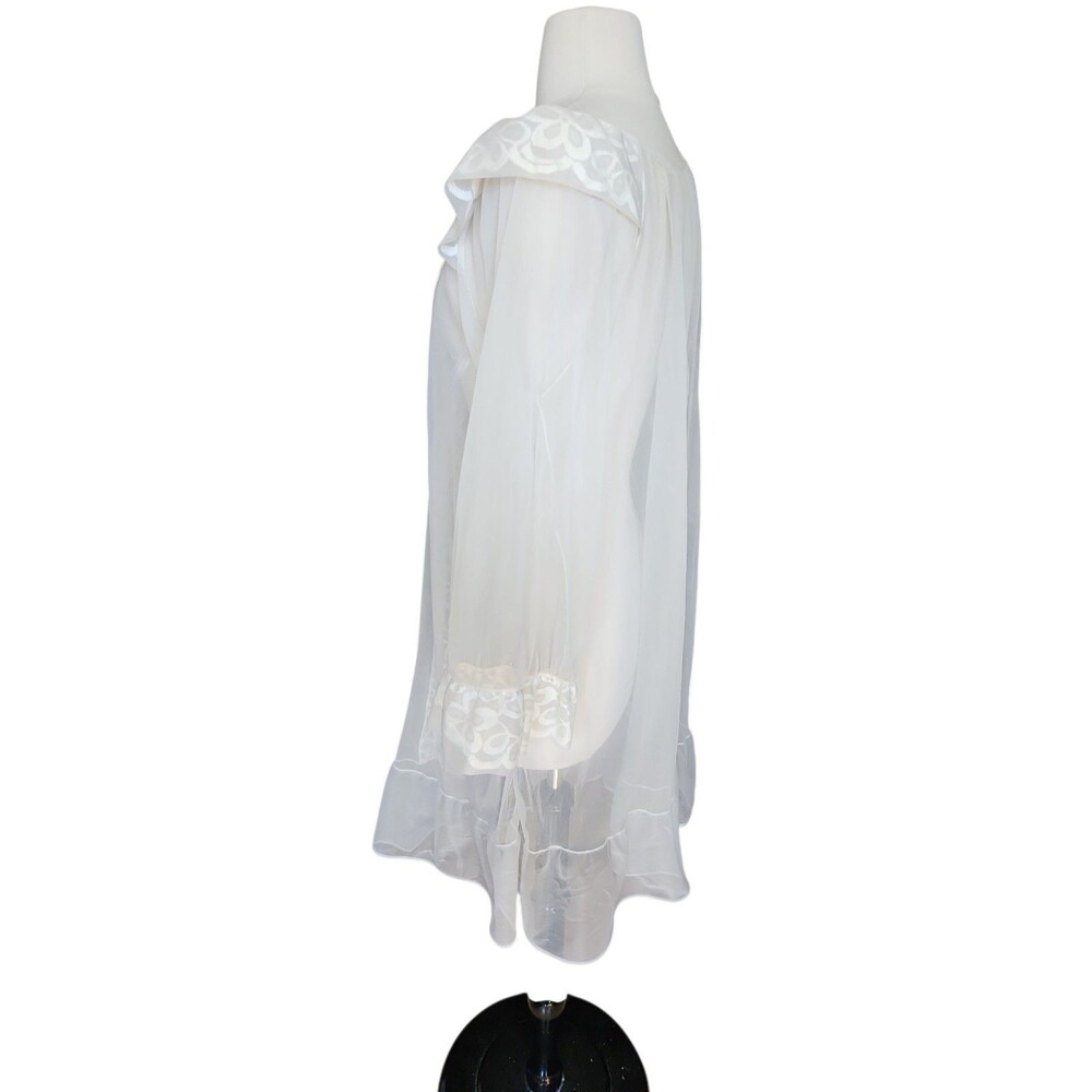 Vintage Sheer Ivory Peignoir Robe Angel Lace Trim Bridal Ethereal Ruffle Dainty - Picture 2 of 9